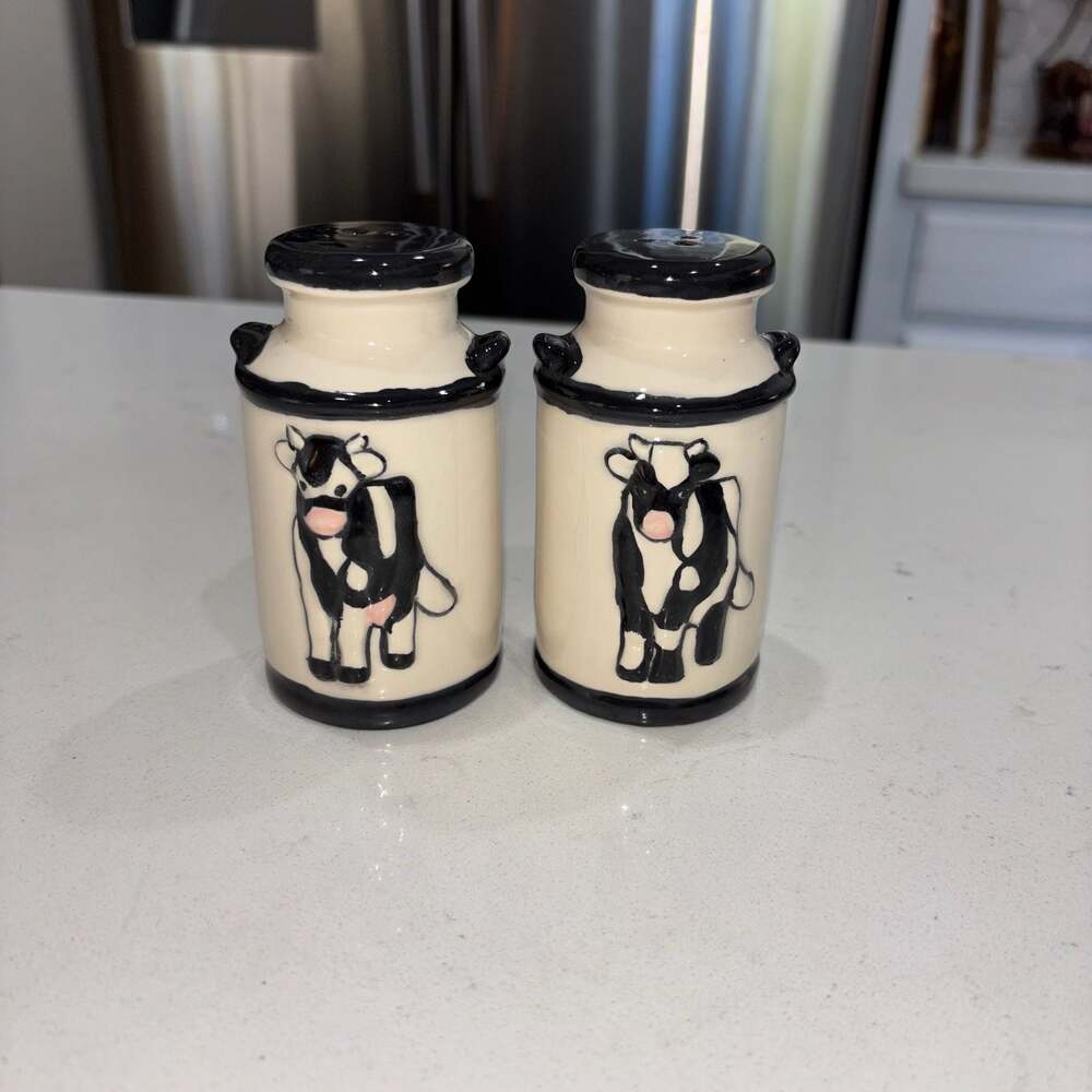 Vintage Ceramic Cow Milk Can Salt and Pepper Shakers (no plugs)